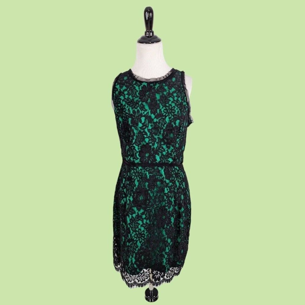 Milly size 8 Black Lace Overlay Green Sleeveless mini A line dress